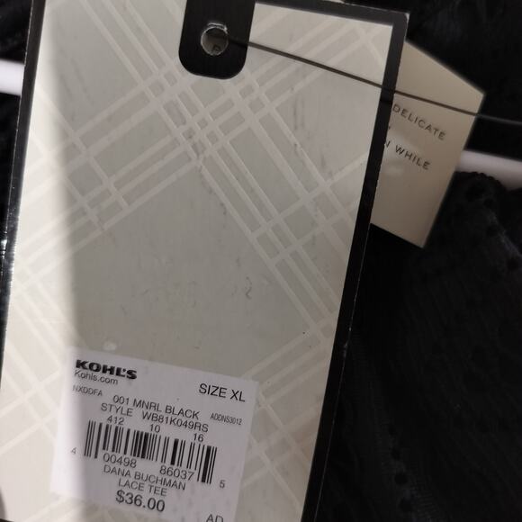 4373) Dana Buckman Black Eyelet Short Sleeve Overlay Blouse XL - Picture 8 of 10